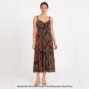 Robbie Bee Women's Printed Tiered Sleeveless Maxi Dress